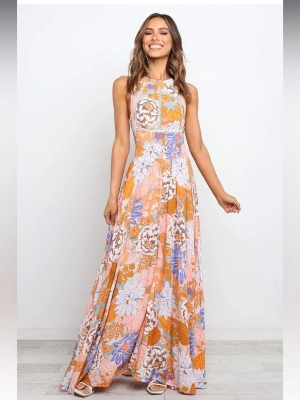 Petal & Pup Floral Maxi Dress in Orange and Blue - Picture 2 of 10